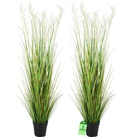 Jexine 2 Pcs Tall Artificial Grass Plant Potted Artificial Greenery Floor Plants Faux Pampas Grass Tall in Pot for Housewarming Gift House Garden Bathroom Lobby Outdoor Decoration (5 ft)