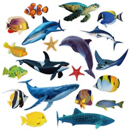 Honoson 20 Pcs Realistic Sea Life Cut Outs Sea Ocean Animal Cardboard Cutouts Tropical Fish Cutouts Ocean Bulletin Board Decor for Summer Under The Sea Classroom Party Decorations, 23 x 12 Inches Max