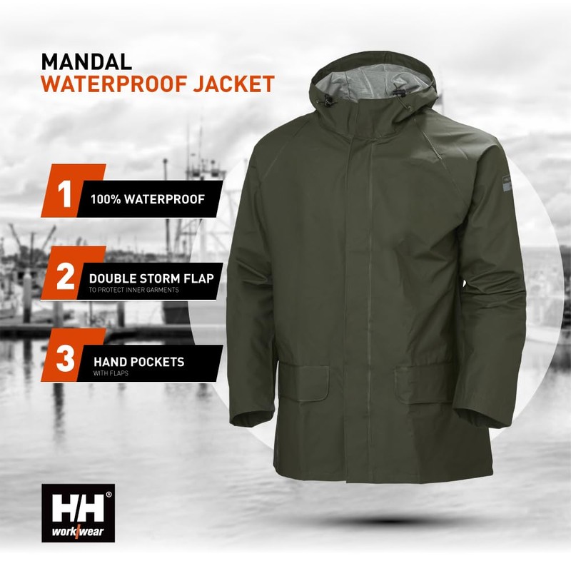 Helly-Hansen Workwear Mandal Waterproof Jacket for Men - Adjustable Hood,