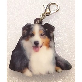 Australian Shepherd Dog Down Flat Acrylic Purse Charm Zipper Pull Jewelry