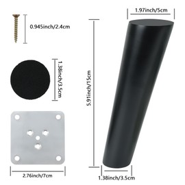 COEWUR Pack of 4 Furniture Feet, Wood, Black, 15 cm Furniture Legs, Slanted Oak Solid Wood Table Legs with Mounting Plates, Screws and Felt Gliders for Sofa, Bed, Cabinet, Couch, Chair