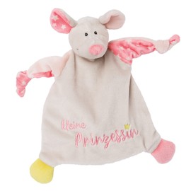 NICI 46731 Mouse Little Princess 25 x 25 cm from 0+ Months - Cuddly Blanket for Babies & Toddlers - Baby Cuddly Toy / Cuddle Blanket - Comforter for Girls and Boys, Letter Pattern, Beige/Pink