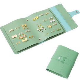 QBestry Travel Earring Holder Organizer Stud Earring Organizers and Storage Travel 63 Pair Stud Earring Holder for Girls Earring Book Organizer Women Earrings Storage Booklet Earring Travel Case Green