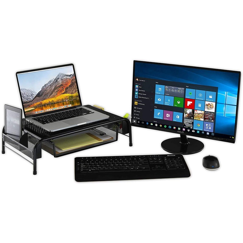 Simple Houseware Metal Desk Monitor Stand Riser with Organizer Drawer,