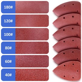 LESNIC 40 Grits Mouse Detail Sander 50pcs, 140 * 90mm 5 Holes Assorted Sandpaper Sanding Pads Hook and Loop Sandpaper Sheet for Orbit Orbital Sander and All Oscillating Tools (40# x 50pcs)