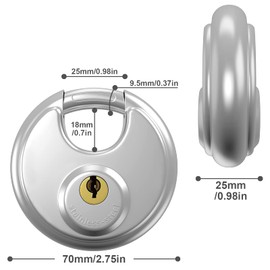 Keyed Padlock, [2 Pack][Waterproof] [Anticut] Diyife 70mm Stainless Steel Disc Lock Heavy Duty Padlock Outdoor Weatherproof with 9.5mm Shackle for Warehouse, Garage, Gate, Shed, Fence, Door (4 Keys)