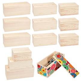 INTERWARM 12Pcs Blank Natural Wood Box, Unfinished Wood Storage Box with Slide Lid for Gift Jewelry Box DIY Art Craft Hobbies 3 Styles Wooden Rectangle Boxes for Keepsakes(Antique White)