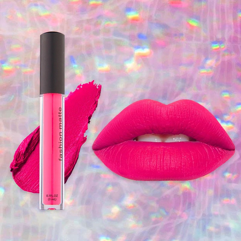Velvet Matte Bright Hot Pink Liquid Lipstick, Waterproof Quick-Drying Non-Sticky