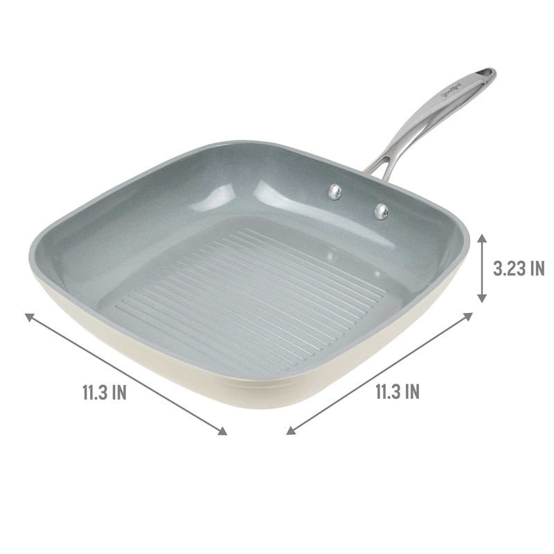 Goodful Ceramic Nonstick 11 Inch Grill Pan, Dishwasher Safe Pots