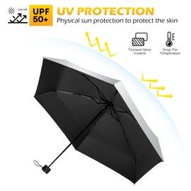 HEXSOLID Mini 7inch UPF 50+ Sun Umbrella UV Protection UV Parasol Umbrella for SunTravel Compact for Rain Waterproof And Wind Resistant Sun Blocking