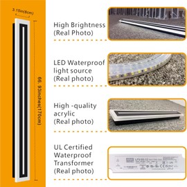 Petixol Modern Outdoor Wall Light, Outdoor LED Long Waterproof Wall Light, External Wall Lighting Fixtures, Suitable for Porch, Terrace, and Garage Doors (Cold White, 66.93inch(170cm))