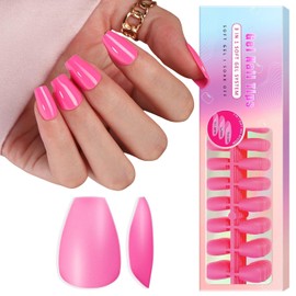 SXVME Hot Pink Soft Gel Nail Tips Short Coffin Pre-colored Gel Tips Short Press on Nails Pre Applied Tip Primer Natural Acrylic Fake Nails Extensions for DIY Nail,300Pcs