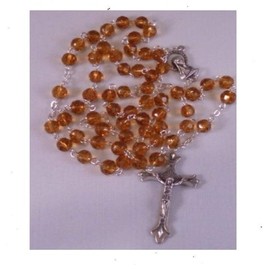 Glass Crystal Beads Rosary with Holy Soil Mary of Jerusalem Silver Crucifix (Topaz)