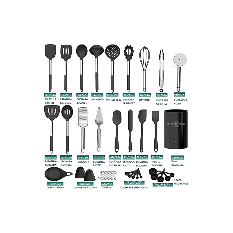 Risom - Utensilios de cocina de silicona, 32-Piezas Juego de