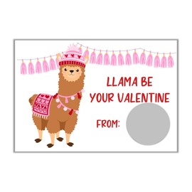 Valentines Day Llama Scratch Off Card for Kids, DIY Scratch Off Valentine's Day Card, Class Valentine, Pack of 24 Cards with Envelopes
