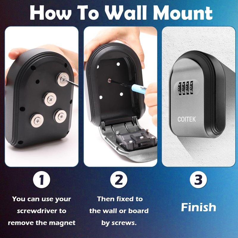 Magnetic Key Holder with Lock, COITEK Magnetic Key Box Hidden