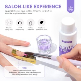 SAVILAND Monomer Acrylic Nail Liquid: 4 oz Acrylic Nail Liquid for Acrylic Powder with Acrylic Nail Brush #12, Long-Lasting Non-Yellowing Formula for Acrylic Nail Kit Beginners Home Salon Use