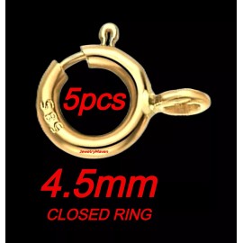 JewelryMaven (5) FIVE PACK 4.5mm 14k Yellow Solid Gold Spring Ring Clasp CLOSED Jump Italy