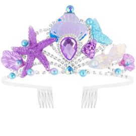 Padorul Sparkling Ocean Mermaid Tiara for Women Girls, Starfish Seashell Crown with Rhinestones, Tiaras and Crowns for Party