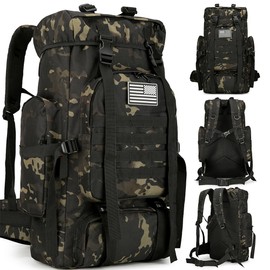 Bkcmy 45L Hiking Backpack Waterproof Travel Backpack Lightweight Outdoor Daypack Camping Backpack for Men Women (Black CP)