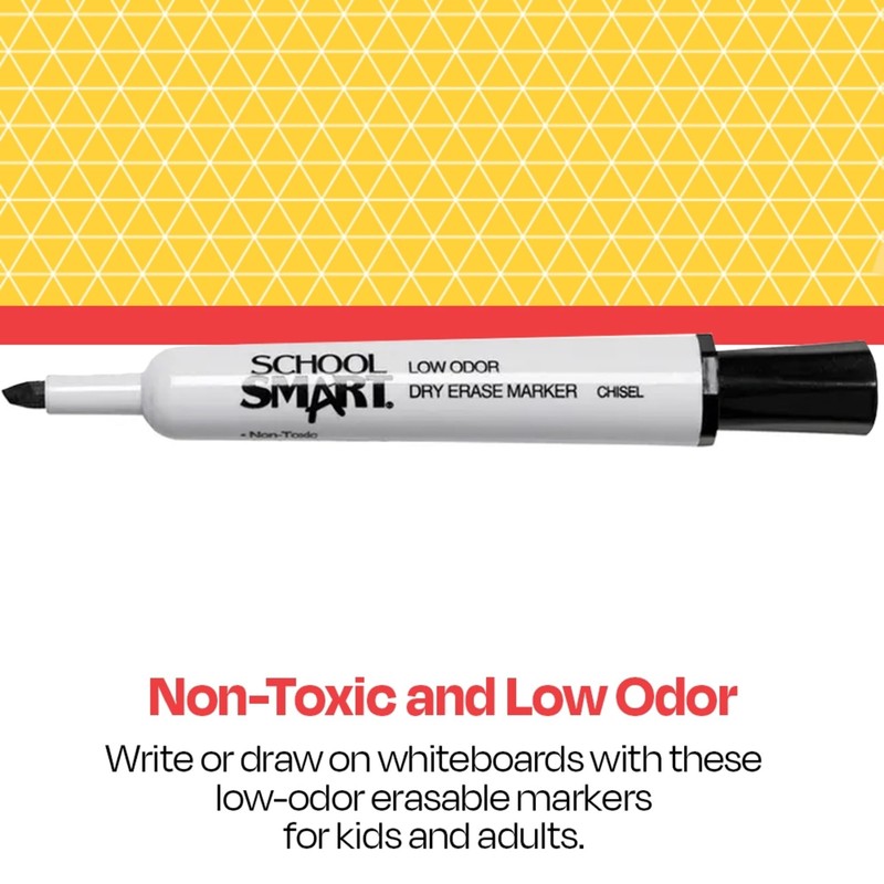School Smart Dry Erase Marker, Low Odor, Chisel Tip, Black,