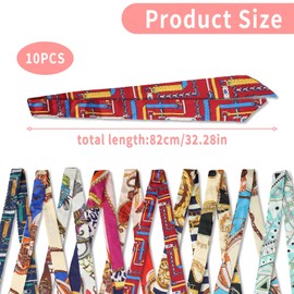 Pack of 10 Silk Scarves, 82 × 3.6 cm, High-Quality Imitation Silk in Various Designs, Coloured Scarves, Versatile Combination as a Fashion Accessory for Any Occasion