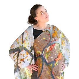 Pure Linen Spring poncho, Beach cover up, resort/cruise wear, Ladies evening shawl, Summer poncho, gift for her, boho top in Beige/cream Abstract Pattern