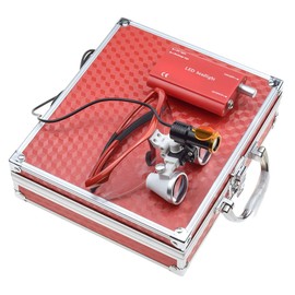 NSKI 3.5X Binocular Loupes Magnifying Glasses + 5W Lamp Belt Clip Type with Filter Aluminum Box (Red 1)