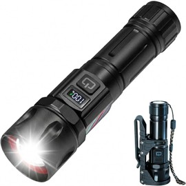 Rechargeable LED Flashlight High Lumens with Holster , Digital Power Display,Magnetic Tactical Flashlight with Memory Mode,Waterproof Zoomable Handheld Flash Light for Camping,Emergencies,Car Repair