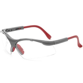 QALLY Wrap-Around Safety Glasses for Men ANSI Z87 Anti-Fog Work Glasses Adjustable Frame with Removable Foam Nose Pad, Black Red