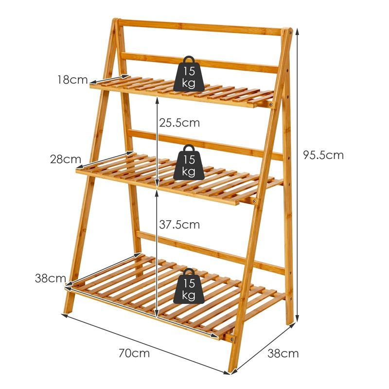 COSTWAY Bamboo Plant Stand, Foldable Multifunctional Flower Display Ladder Shelf,