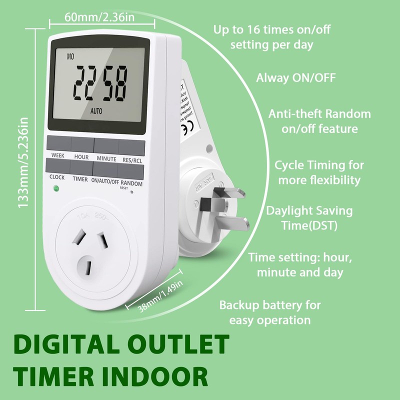 Lamptobe Power Timer, 7-Day Programmable Electrical Outlet Power Switch 240V,