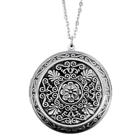 XL Fotomedaillon Kette - Aufklappbar - Altsilber Optik - 70cm Halskette - Damenschmuck - Vintage Stil - Exklusive Schmuckbox