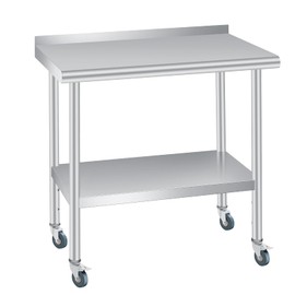 EliteEdge Stainless Steel Table for Prep & Work 30 x 24 Inch with Backsplash and 4 Caster Wheels, Commercial Heavy Duty Table with Adjustable Under Shelf for Commercial Kitchen Restaurant Busines