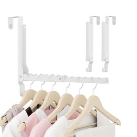 Over The Door Hangers, Over Door Hooks for Hanging, Small Space Dual Folding Portable Extra Long Over Door Clothes Hanger for Clothes, Hats, Bags and Towels (2Pack,White(Update))