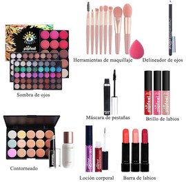 Kit de Maquillaje para Mujer, Set de Maquillaje para Mujer, 24 Piezas con Paleta de Sombras, Lápiz de Cejas, Máscara, Rubor, Base, Corrector y Labios, Juego de Brochas de Maquillaje, Ideal para Regalo