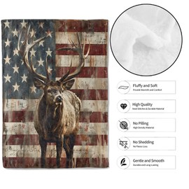 MIEPOS Patriotic Elk Throw Blanket - 50x60in,Ultra Soft, Cozy Lightweight Flannel,American Flag Deer Retro Blankets - Gifts for Kids Adult & Wildlife Lovers,for Couch Home Living Room Decor