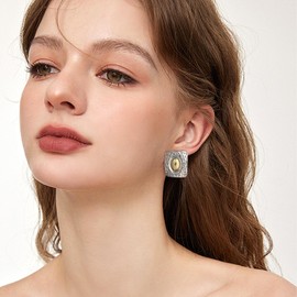 Gold and Silver Earrings Mixed Metal Two Tone Square Studs Hammered Geometric Statement Jewelry Gifts for Women