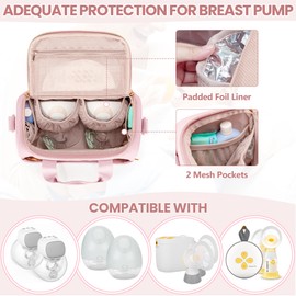 Fasrom Wearable Breast Pump Bag with Cooler Compartment Compatible with Momcozy, Medela and Willow Pumps, Portable Pumping Carrying Case with Waterproof Mat, Pink (Empty Bag Only)