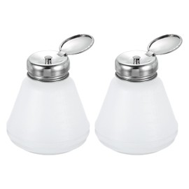 HARFINGTON 2pcs Solvent Alcohol Dispensers 180ml(6.1oz) Conical Push Down Liquid Dispenser Pump Bottle Sprinkler Head with Plastic Tube and Aluminum Core for Acetone Polish Remover, White