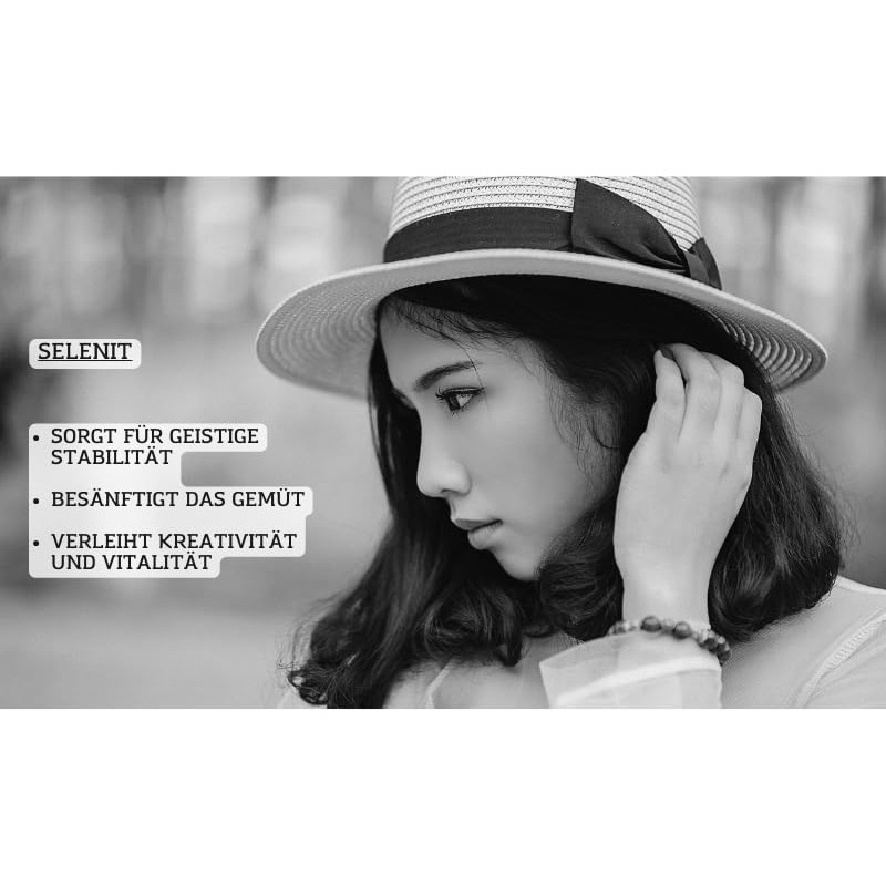 Echtes Selenit Edelstein Armband mit 6mm Perlen und Edelstahlherz -