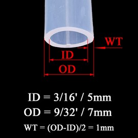 Ofowin Silicone Tubing 3/16'(5mm) ID x 9/32'(7mm) OD 3.3ft(1m) Length Silicone Rubber Tube Air Hose for Gas Liquid Pump Transfer Clear