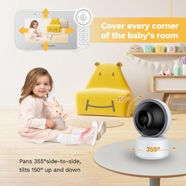 Video Baby Monitor with Camera and Audio, Cry Detection, Temp. Sensor, Night Vision, 4.3" Screen, 10 Lullabies, Baby Feeding Alert, Digital Zoom, Non-WiFi Baby Camera Monitor for Newborn Baby, Elder
