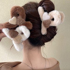 Korean Style Plush Love Claw Hair Clip for Women - New 2023 Autumn/Winter Collection One Size/4 Black - Wool Shuanglin (9cm) 20ea