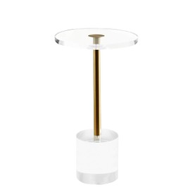 Artmaze Clear Acrylic End Table,Side Table,Brushed Brass Metal,Round,for Office, Living Room and Bedroom,Easy Assembly,12x12 inch，21.3 inch high