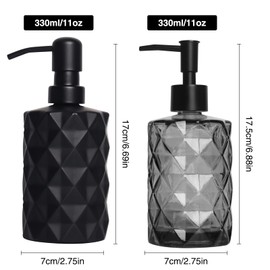 Vilike Dispensador de jabón de Vidrio de 330ml-Dispensador de jabón de Vidrio con Bomba de plástico-Dispensador de jabón líquido de Manos para baño y Cocina líquido,loción,Gel de ducha-2pcs