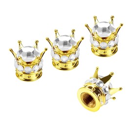 Crown Tire Valve Stem Caps, 4Pcs Handmade Bling Rhinestone Car Stem Air Caps Cover, Dustproof Tire Valve Caps for Bike Motorcycle Wheels, Auto Exterior Accessories for Girl Women (Golden/Silver)