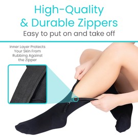 Vive Zipper Compression Socks Medical for Men & Women - 15-20 mmHg Knee High Stockings for Varicose Veins, Recovery, Edema, Post-Surgery Support - Elastic & Comfortable - Easy On for Elderly