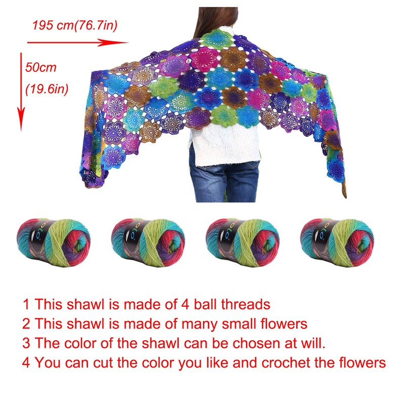 golo Wool Yarn for Knitting 550yd 0.22Ib Cachemire Multicolor Rainbow