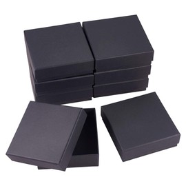 BENECREAT 8 Pack Black Cardboard Jewelry Ring Boxes 12x12x4cm Kraft Paper Box Square Gift Box with Sponge for Bracelet Rings Storage and Display